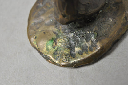 Vintage Brutalist Bronze Figural Dancing Rabbi Judaica Candlesticks - a Pair