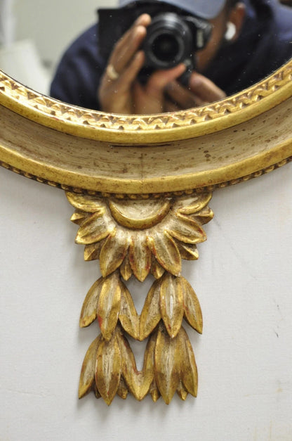 Antique Italian Regency Carved Wood Round Cream & Gold Wall Mirror by M Grieve