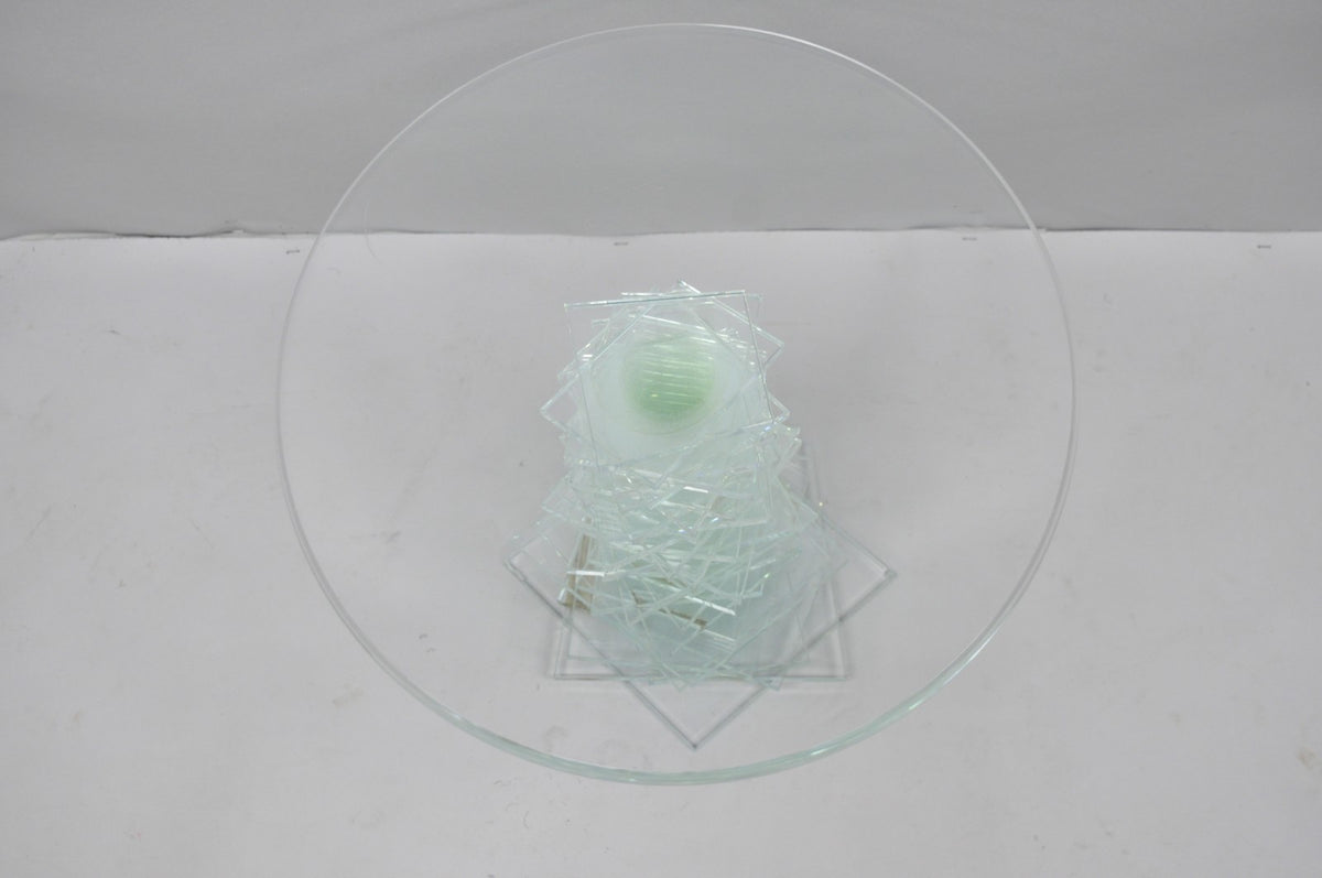 Vintage Mid Century Modern Stacked Glass Skyscraper Round Accent Side Table