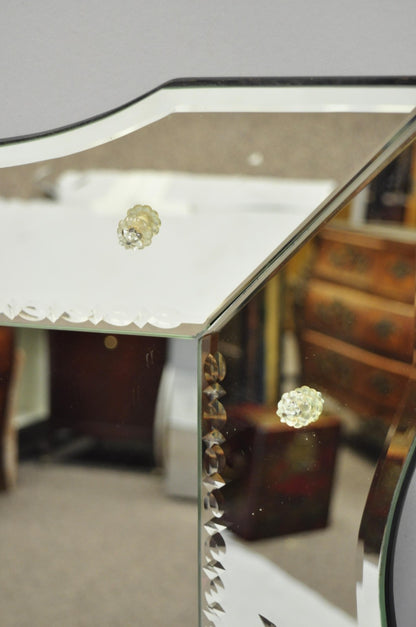 Vintage Venetian Art Deco Scalloped Edge Floral Etched Glass Large Wall Mirror