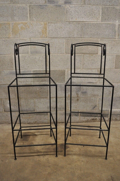 Italian Regency Style Wrought Iron Curule Frame Barstools Chairs - a Pair