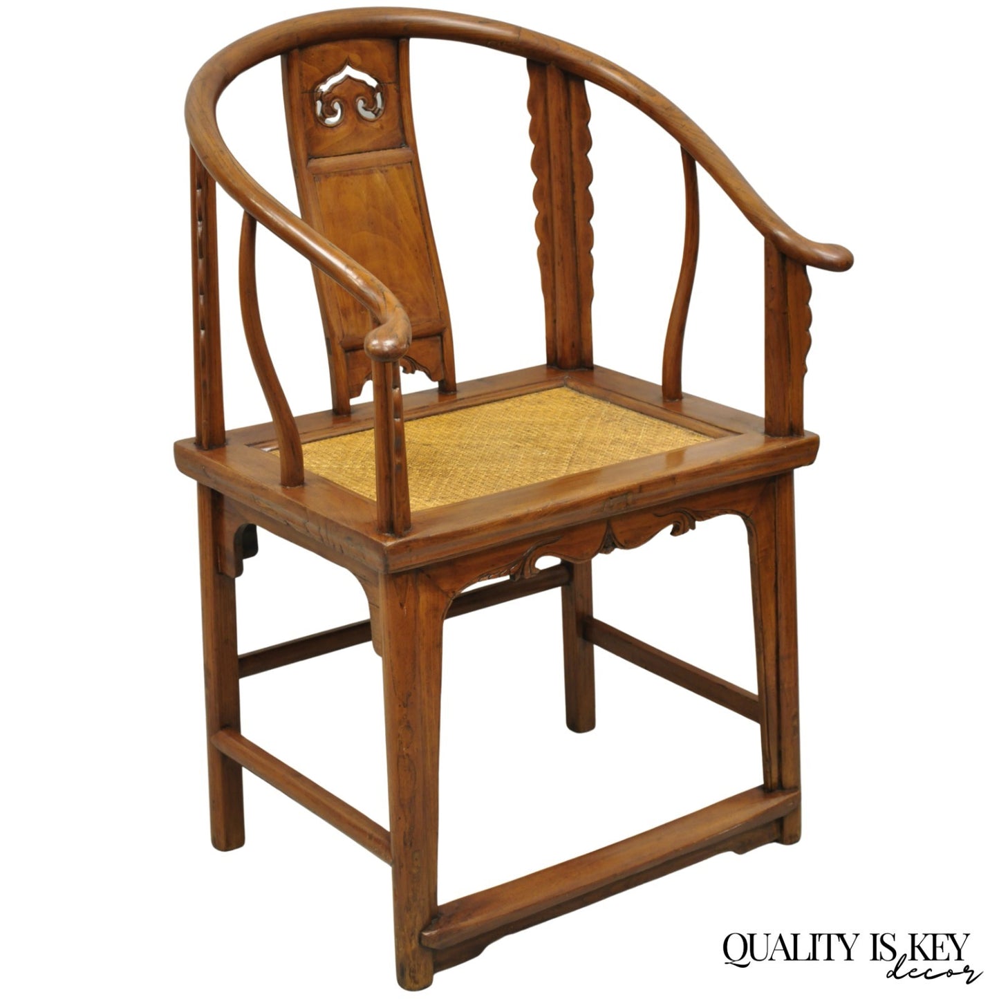 Antique Chinese Elm Hardwood Horseshoe Oriental Huanghuali Lounge Arm Chair