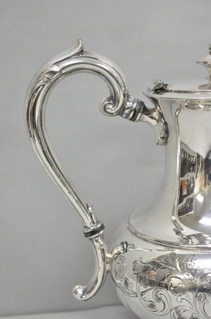 Vintage Victorian Silver Plated Floral Repousse Tea Kettle Teapot w/ Monogram