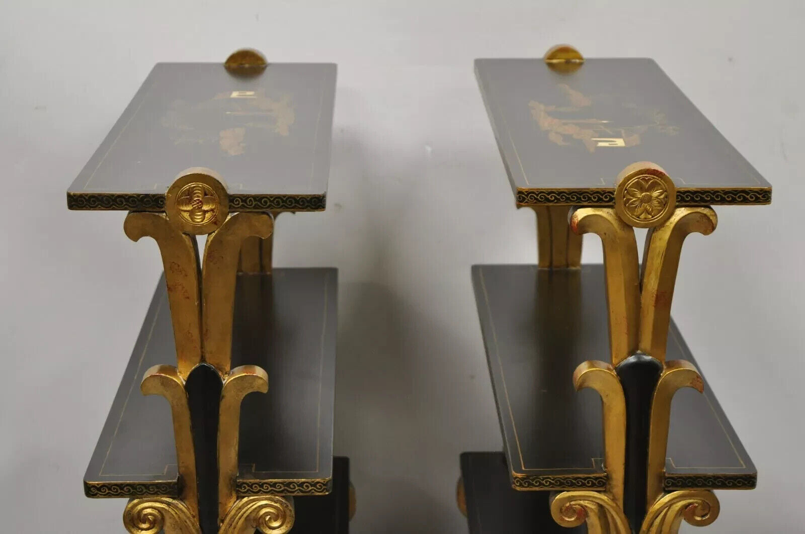 Regency Style Black & Gold 3 Tier Whatnot Stands Bookcase Shelf Curio - a Pair