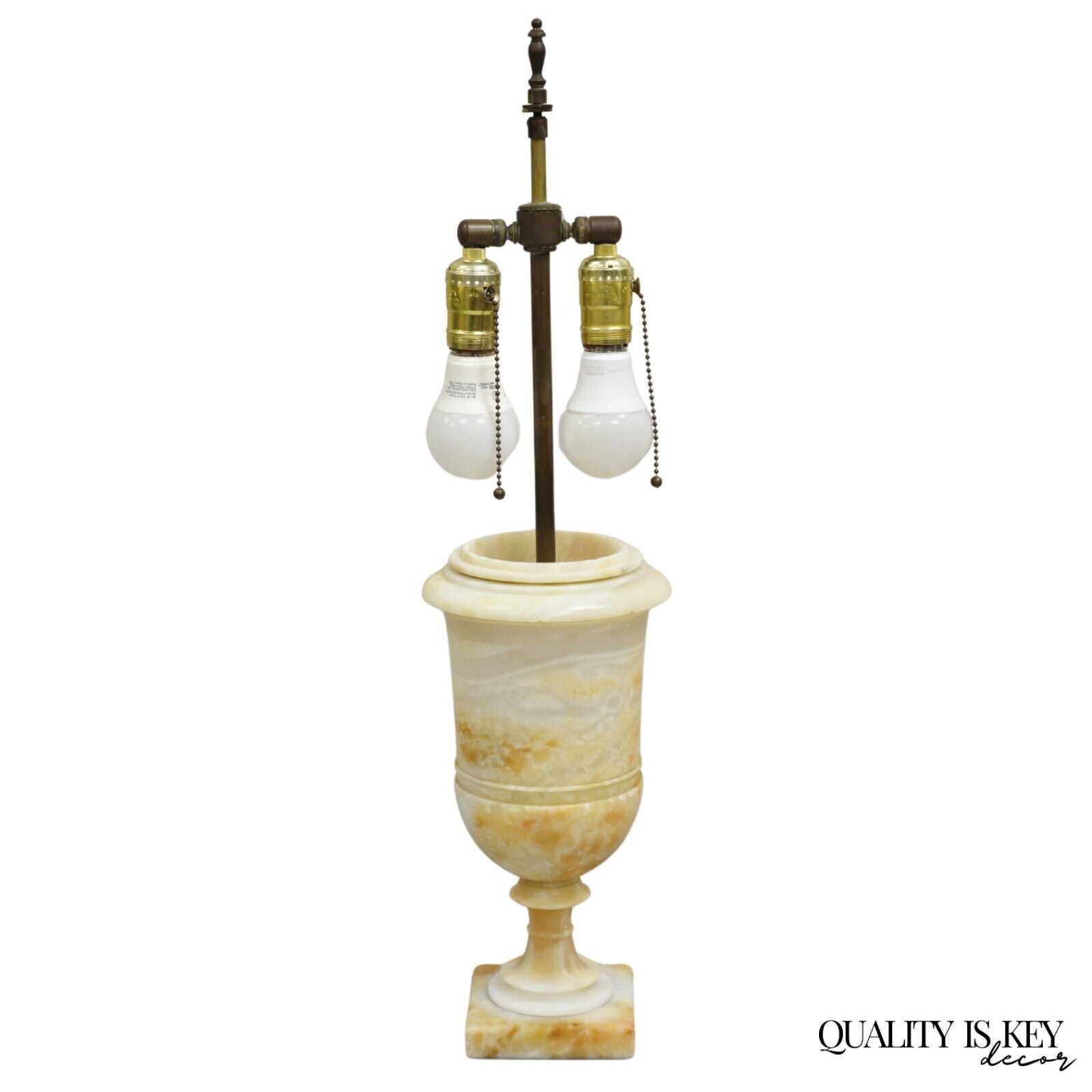 Antique Italian Empire Regency Carved Alabaster Marble Urn Table Lamp