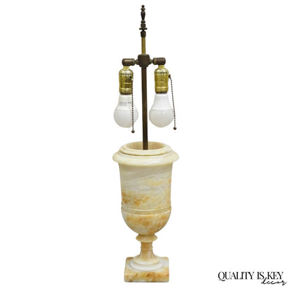 Antique Italian Empire Regency Carved Alabaster Marble Urn Table Lamp