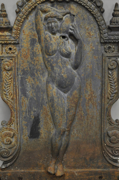 Vintage French Neoclassical Cast Iron Nude Maiden Wall Mounted Garden Fountain