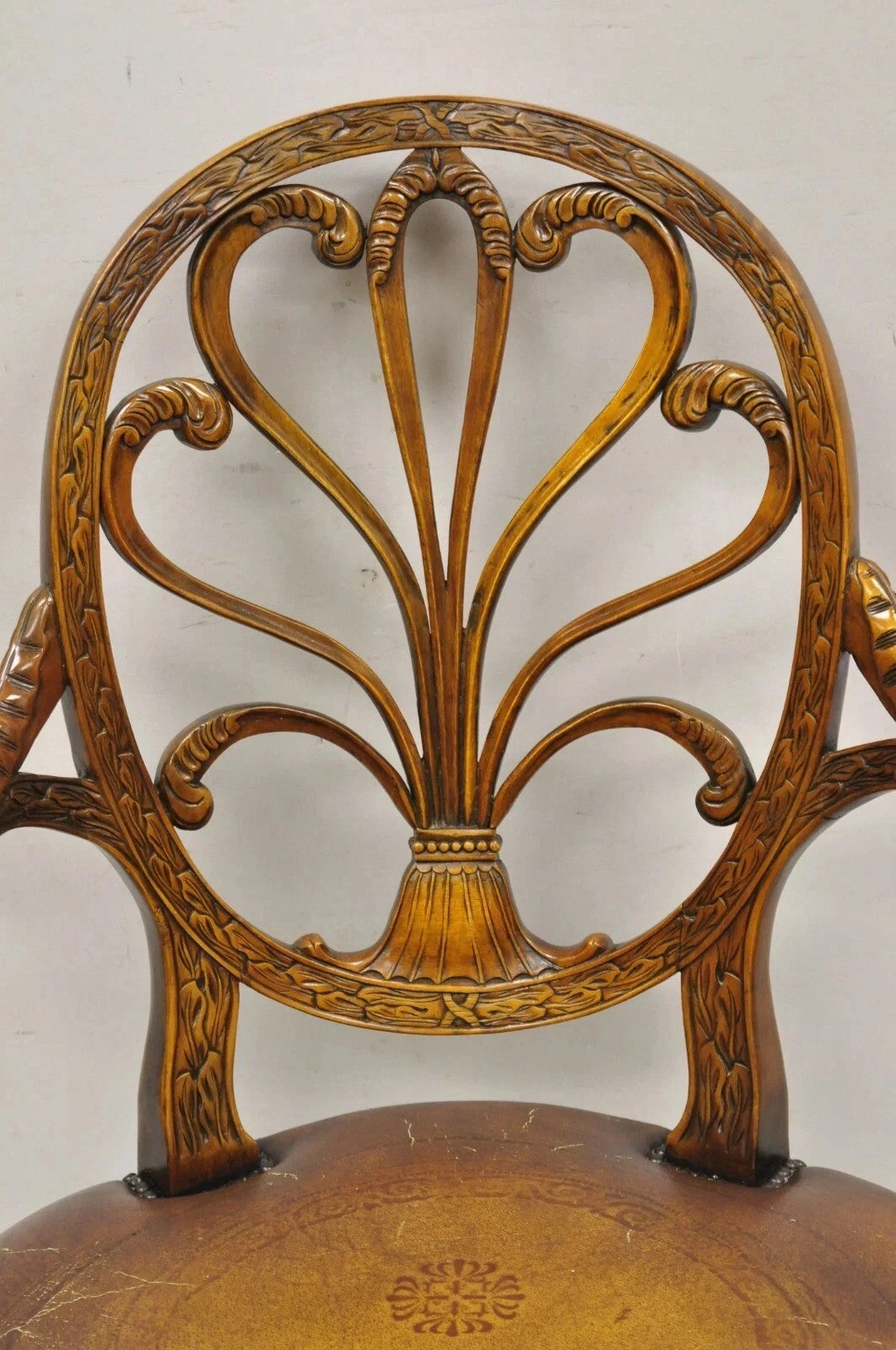 Theodore Alexander Neoclassical Regency Style Carved Mahogany Leather Arm Chair