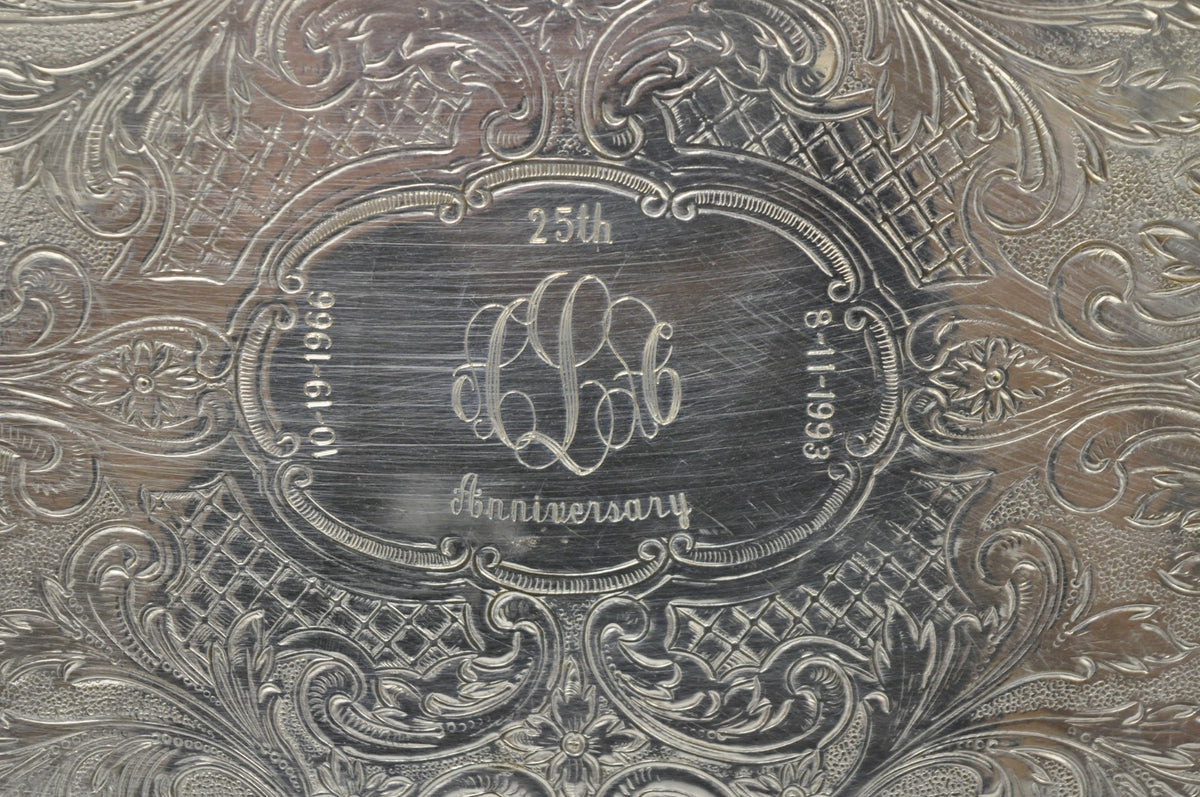 Vintage Sheffield Victorian Silver Plated Oval Platter Tray 25th Anniversary