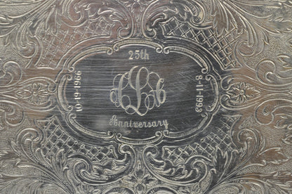 Vintage Sheffield Victorian Silver Plated Oval Platter Tray 25th Anniversary