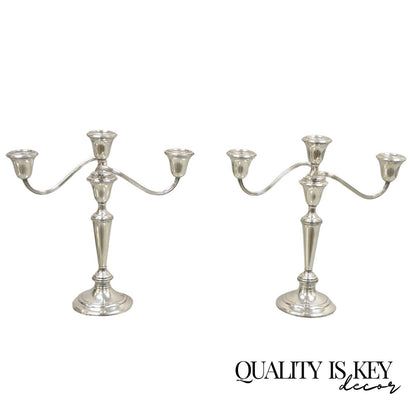 Gorham 808/1 Weighted Sterling Silver 3 Light Candlestick Candle - a Pair