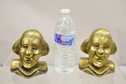 Vintage PM Craftsman Art Deco Brass Figural Clown Head Bookends - A Pair