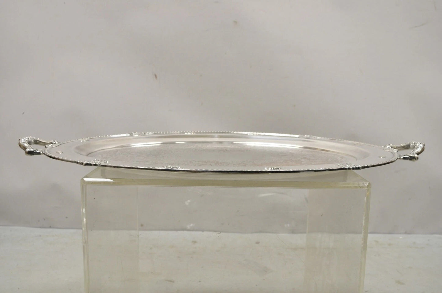 Vintage Rose Point by Wallace 24" Silver Plated Victorian Oval Bar Platter Tray