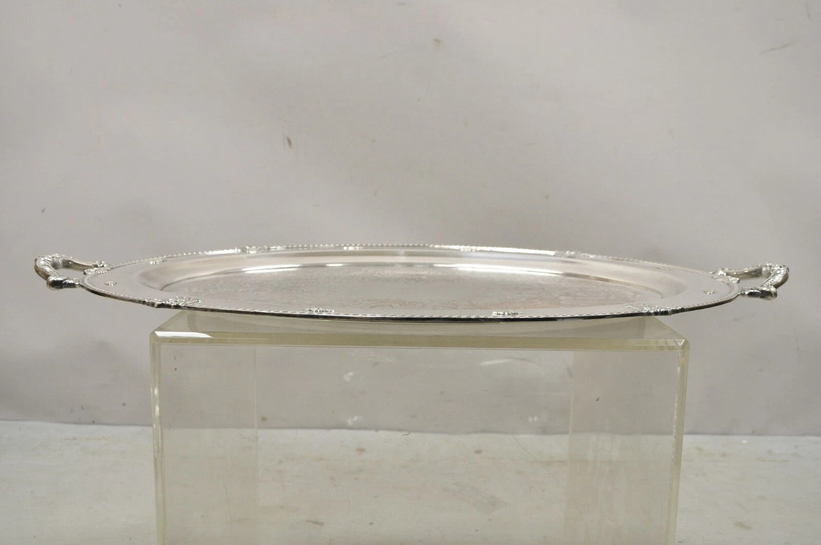 Vintage Rose Point by Wallace 24" Silver Plated Victorian Oval Bar Platter Tray