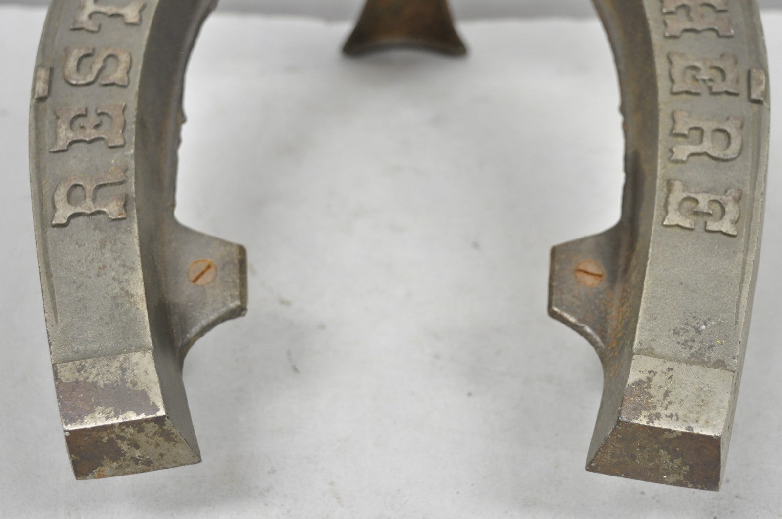 Antique Victorian Metal "Rest Your Feet Here" Cowboy Horseshoe Footstool Stool