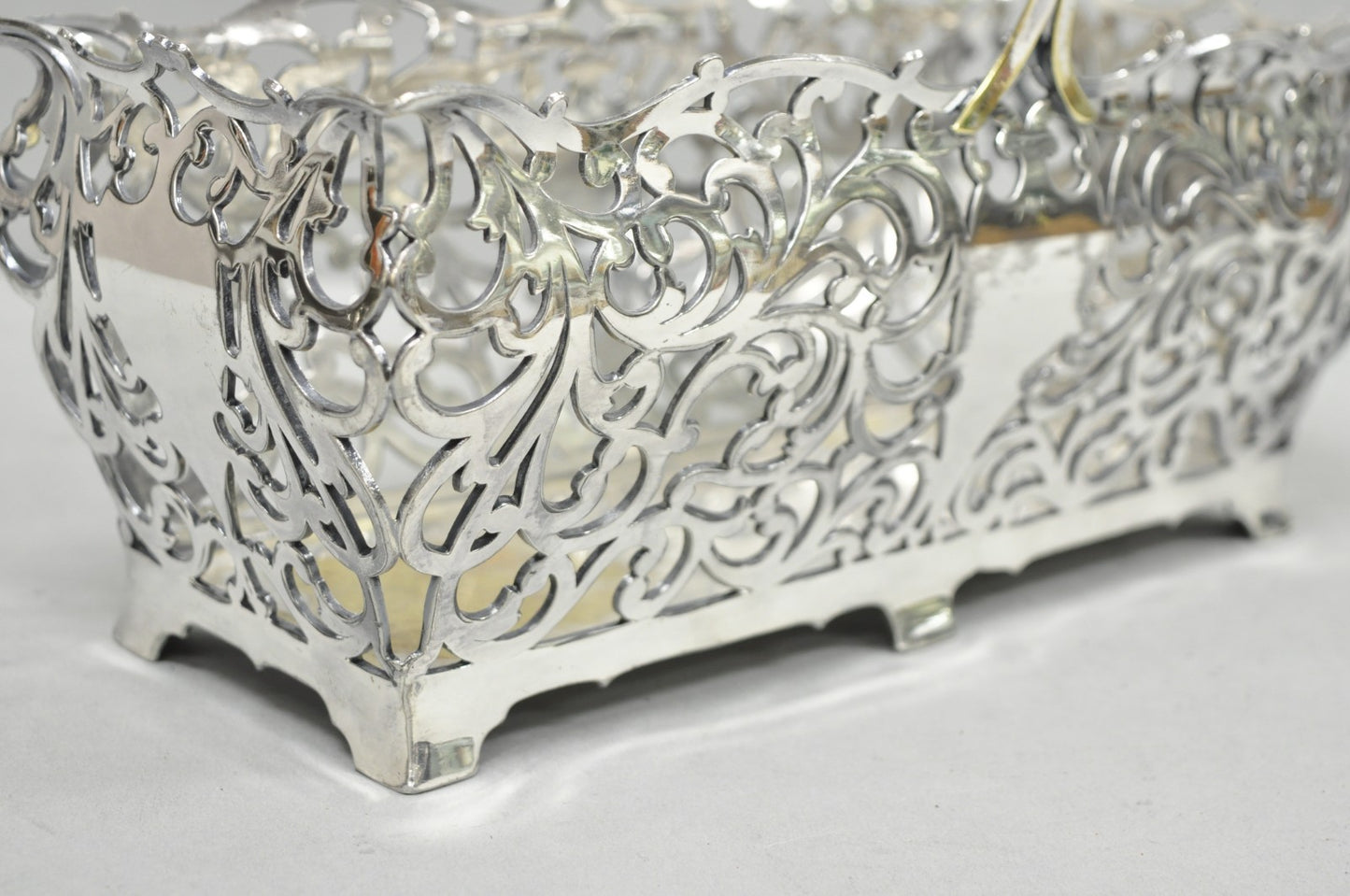 Antique Victorian Silver Plated Reticulated Scrollwork Bread Basket by Forbes