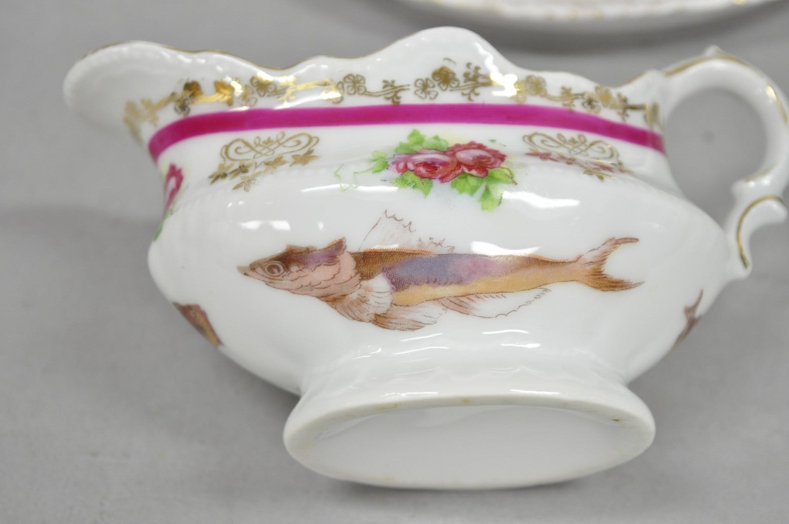 (12) Victoria Carlsbad Austria 8 3/8" Porcelain Fish Plates & Gravy Sauce Boat