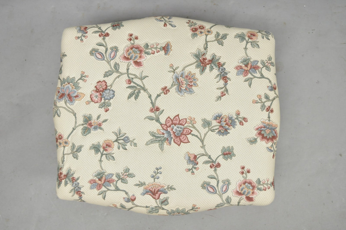 Vintage French Country Louis XV Carved Walnut Pink Floral Footstool Ottoman