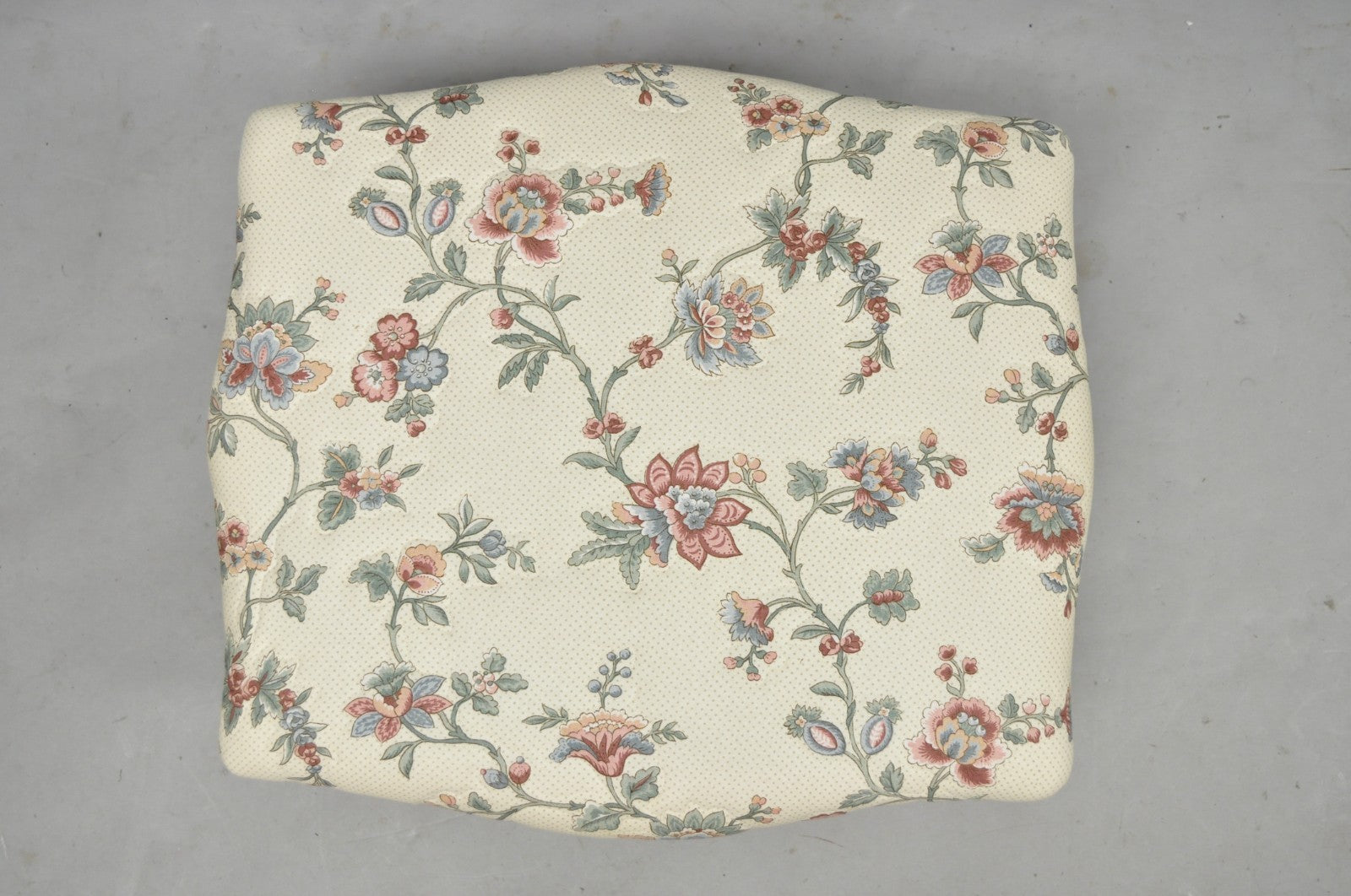 Vintage French Country Louis XV Carved Walnut Pink Floral Footstool Ottoman