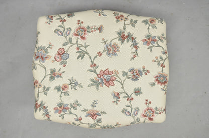Vintage French Country Louis XV Carved Walnut Pink Floral Footstool Ottoman