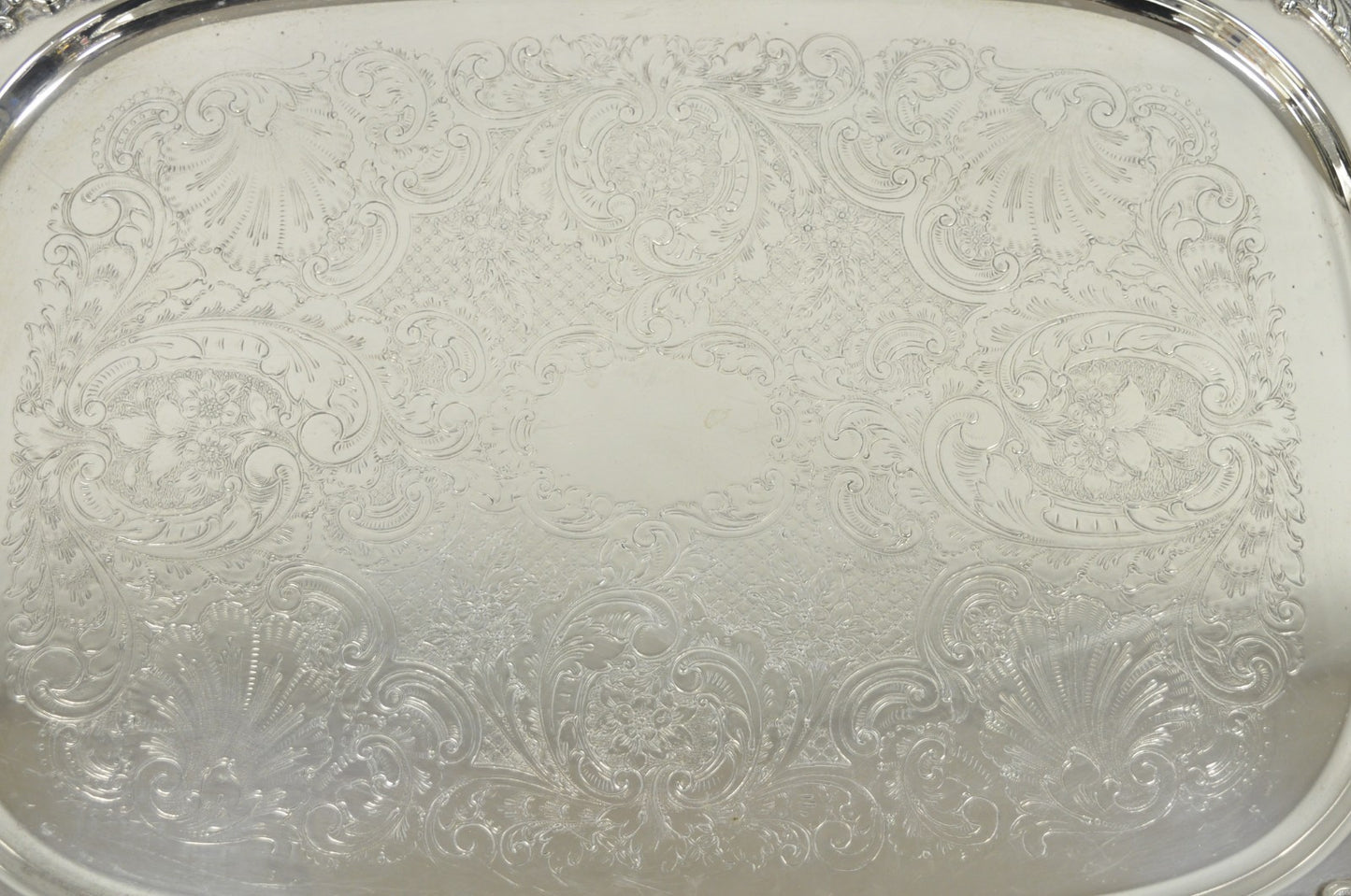Antique English Victorian Silver Plated Ornate Twin Handle Bar Tray by BSC