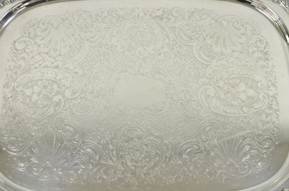 Antique English Victorian Silver Plated Ornate Twin Handle Bar Tray by BSC