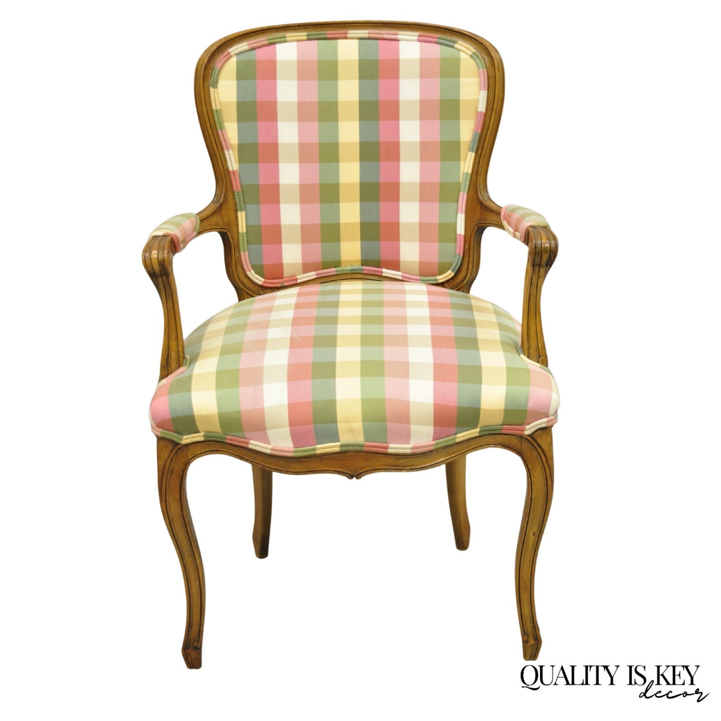 Vintage French Country Louis XV Style Plaid Arm Chair by Simon Loscertales Bona