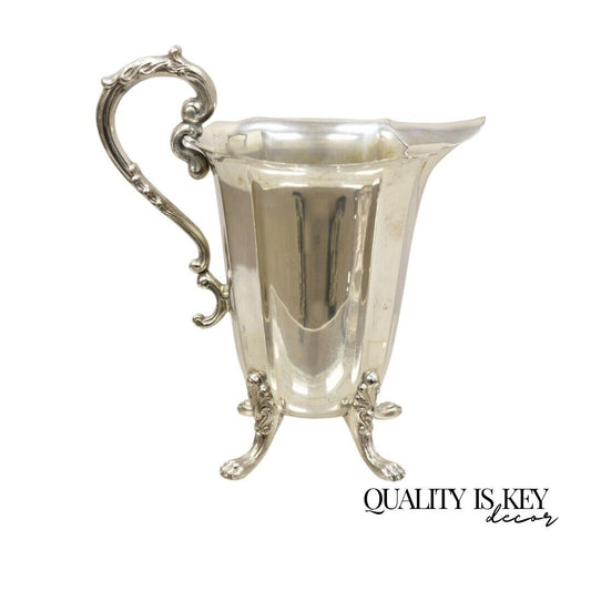 Vintage Victorian Silver Plated Fluted Paw Feet Footed Water Beverage Pitcher