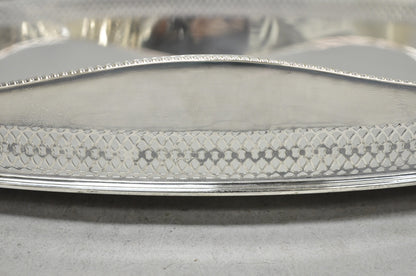 Antique English Edwardian Silver Plated Scalloped Oval Butlers Serving Bar Tray