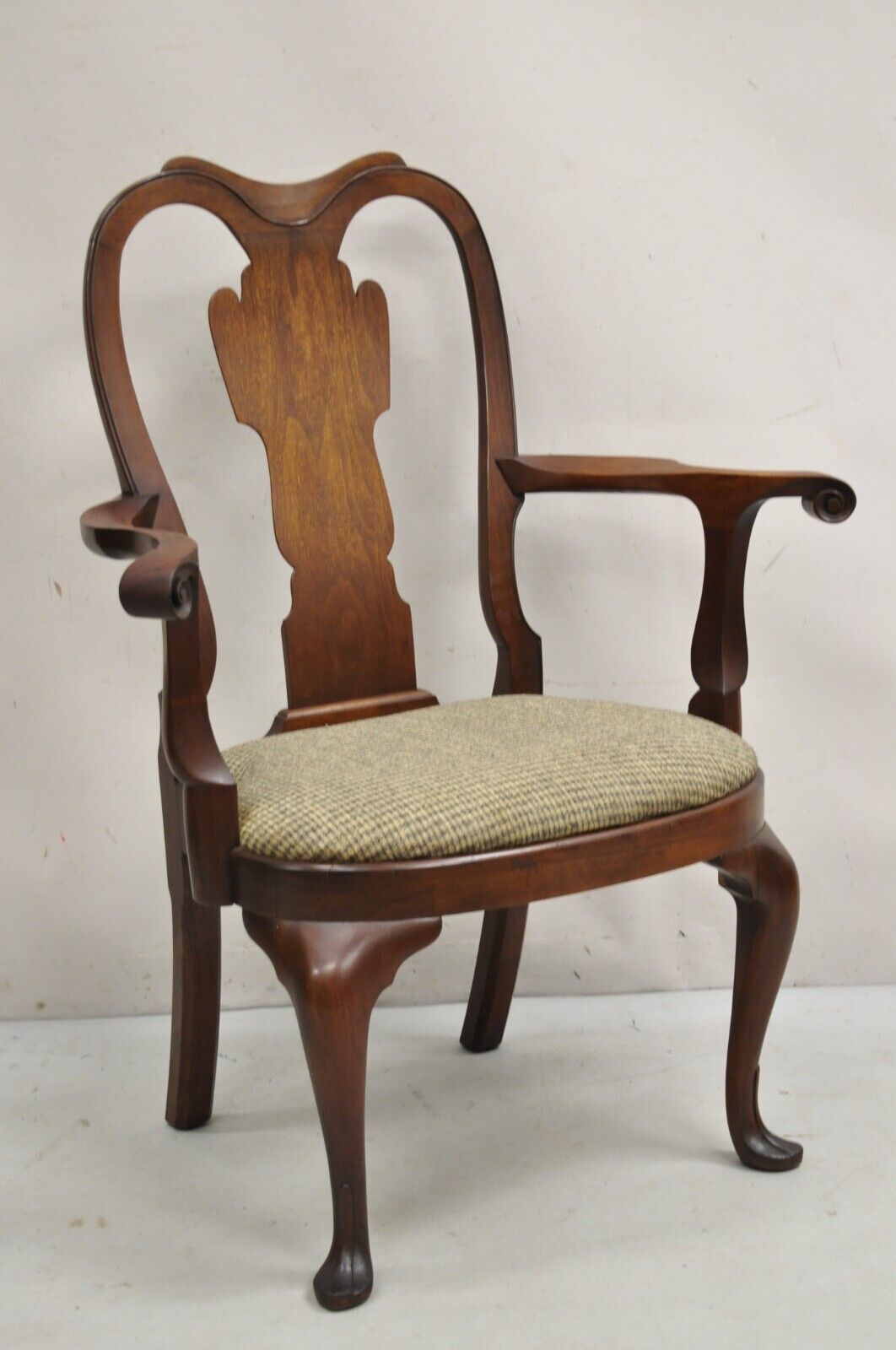 Vintage Saybolt Cleland Queen Anne Style Solid Mahogany Wide Armchair