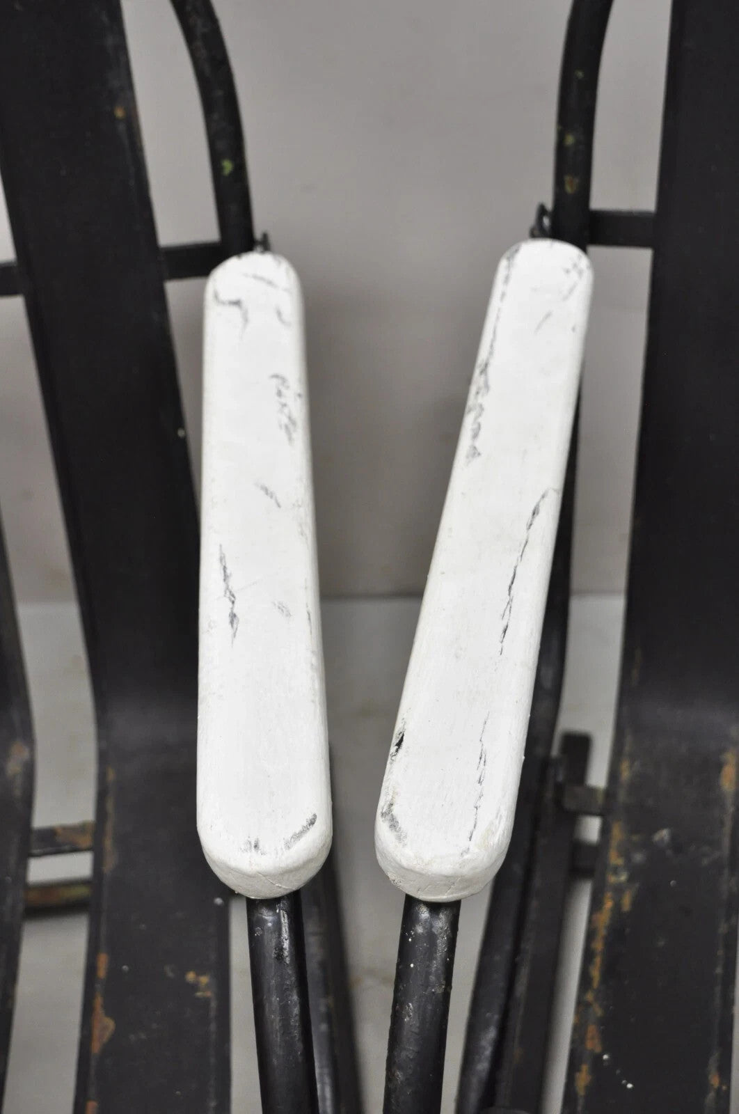 Vintage Art Deco Black and White Steel Metal Strap Patio Bouncer Chairs - a Pair