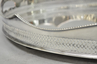 Antique English Edwardian Silver Plated Scalloped Oval Butlers Serving Bar Tray