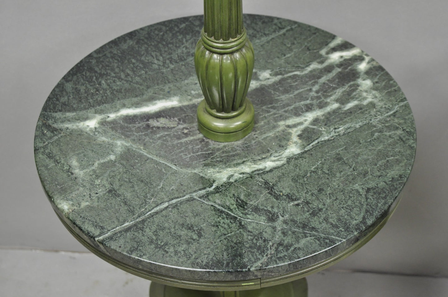 Hollywood Regency Tommi Parzinger Style Green Marble End Table Floor Lamp - Pair