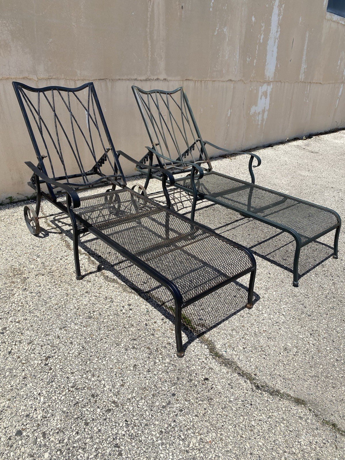 Woodard Style Wrought Iron Lattice Garden Patio Chaise Lounge Chair - a Pair