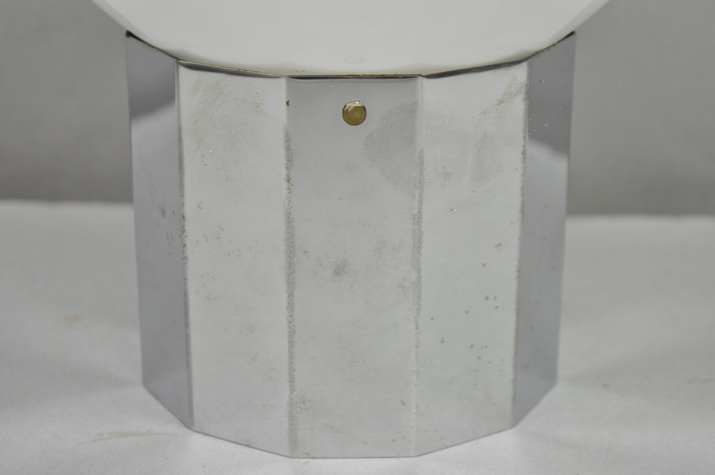 Vintage Mid Century Modern Faceted Chrome Base White Glass Ball Small Table Lamp