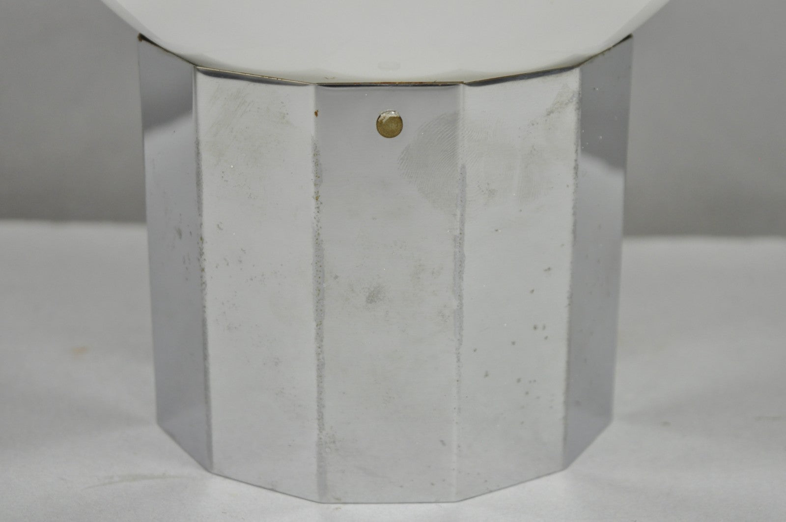 Vintage Mid Century Modern Faceted Chrome Base White Glass Ball Small Table Lamp