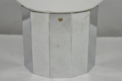 Vintage Mid Century Modern Faceted Chrome Base White Glass Ball Small Table Lamp