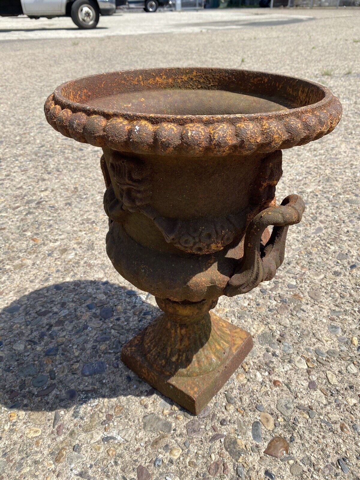 Cast Iron French Classical Style Urn Form 17" Outdoor Garden Planter with Faces