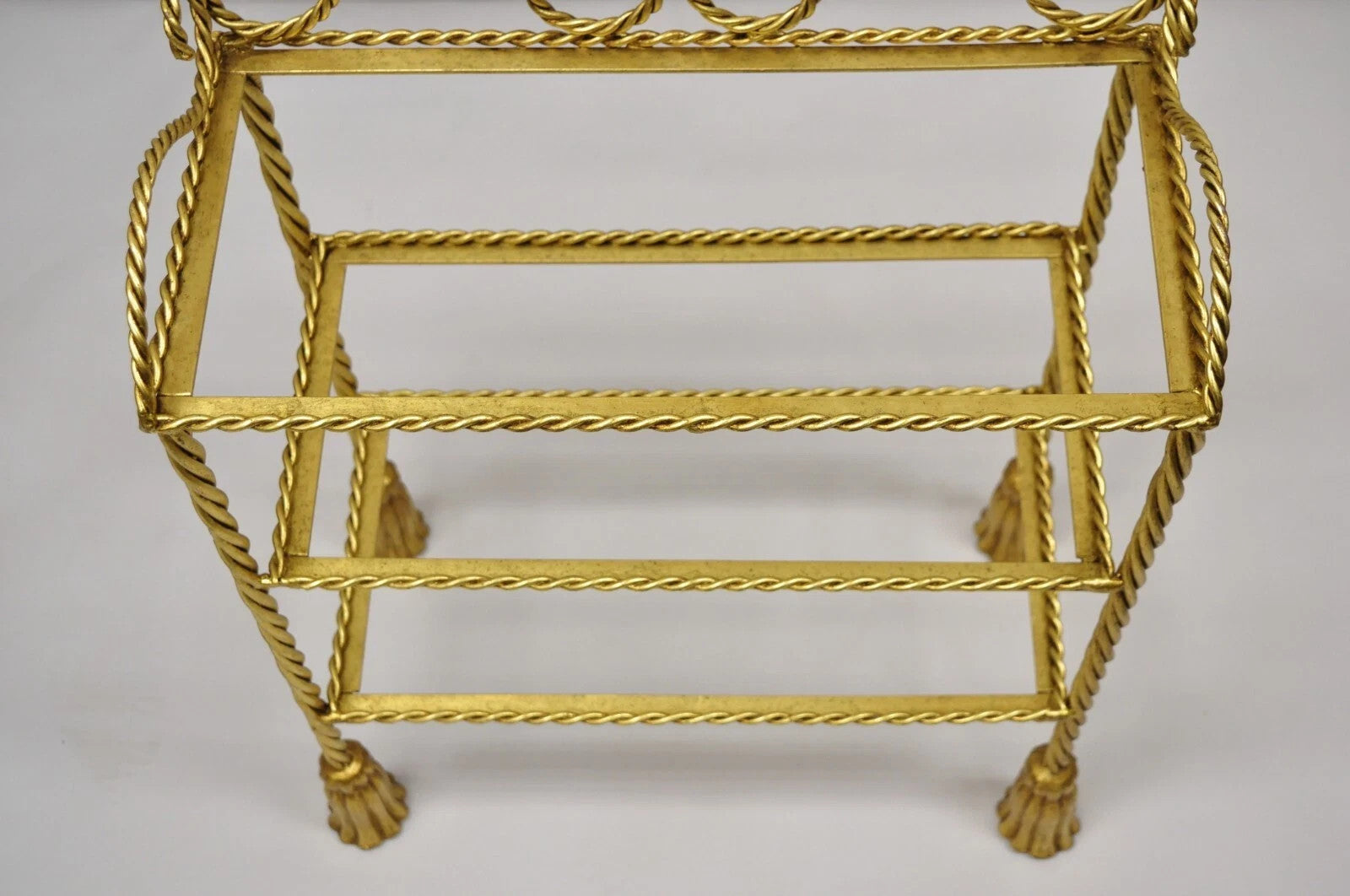 Italian Hollywood Regency Gold Gilt Iron 3 Tier Shelf Small Display Stand (A)
