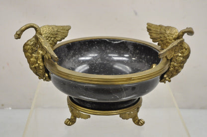 French Regency Style Black Marble and Bronze Figural Swans Centerpiece Bowl