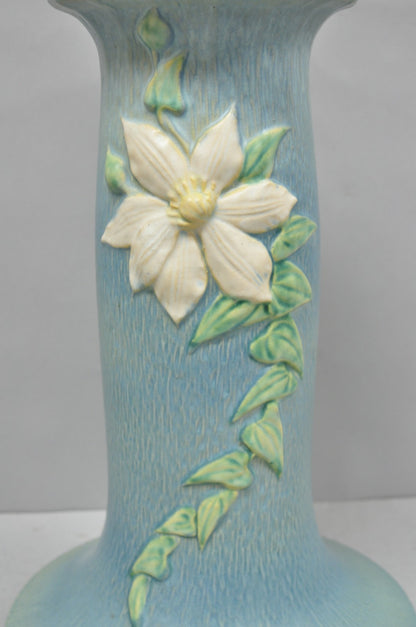 Vintage Roseville USA Blue Clematis Flower Art Pottery Jardiniere Pedestal Base