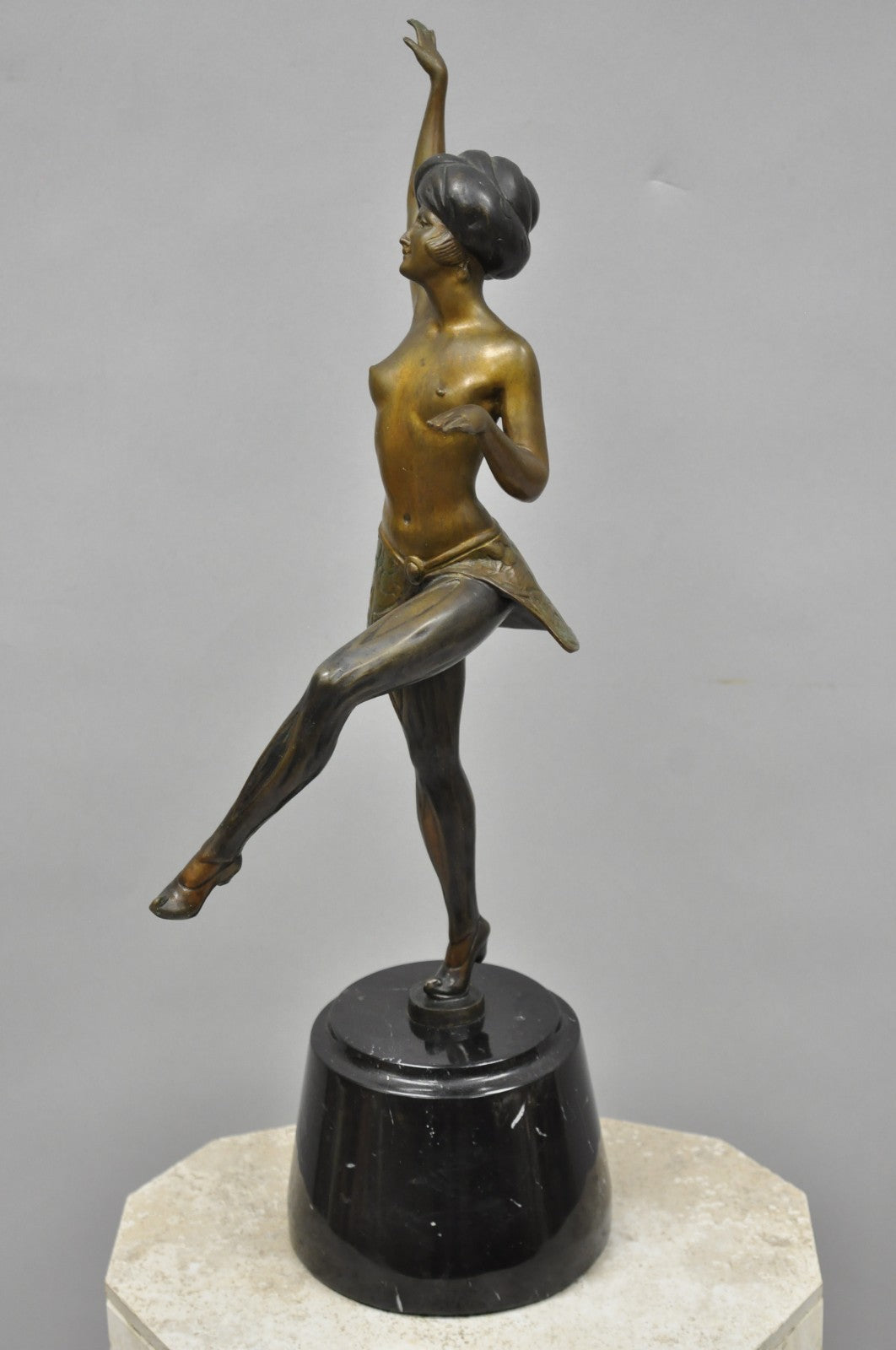Vintage Reproduction French Art Deco Style Bronze Flapper Dancer Figure Statue