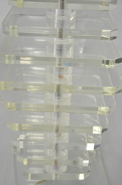 Vintage Mid Century Modern Stacked Lucite Skyscraper Table Lamps - a Pair