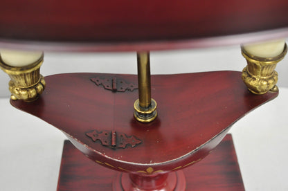 Vintage French Empire Red Painted Tole Metal Bouillotte Desk Table Lamp w/ Shade