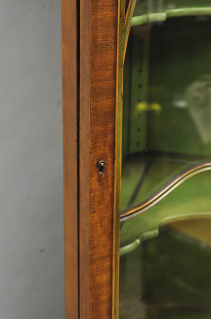Antique English Adams Style Green Hand Painted Narrow Corner China Cabinet