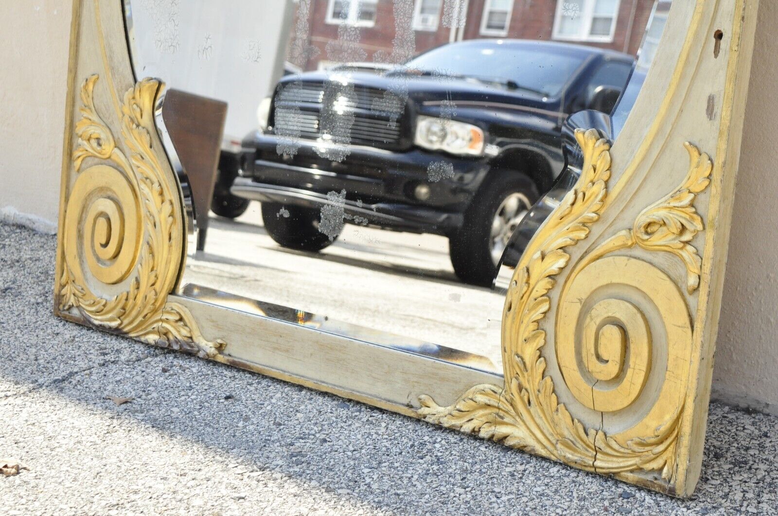 Antique French Rococo Louis XV Style 85" Gold Gilt Cream Painted Trumeau Mirror