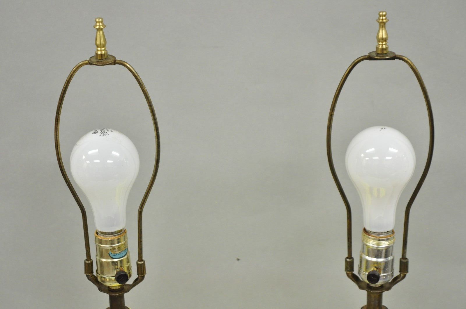 Vintage Mid Century Modern Yellow Brown Sculpted Ceramic Pottery Table Lamp Pair