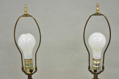 Vintage Mid Century Modern Yellow Brown Sculpted Ceramic Pottery Table Lamp Pair