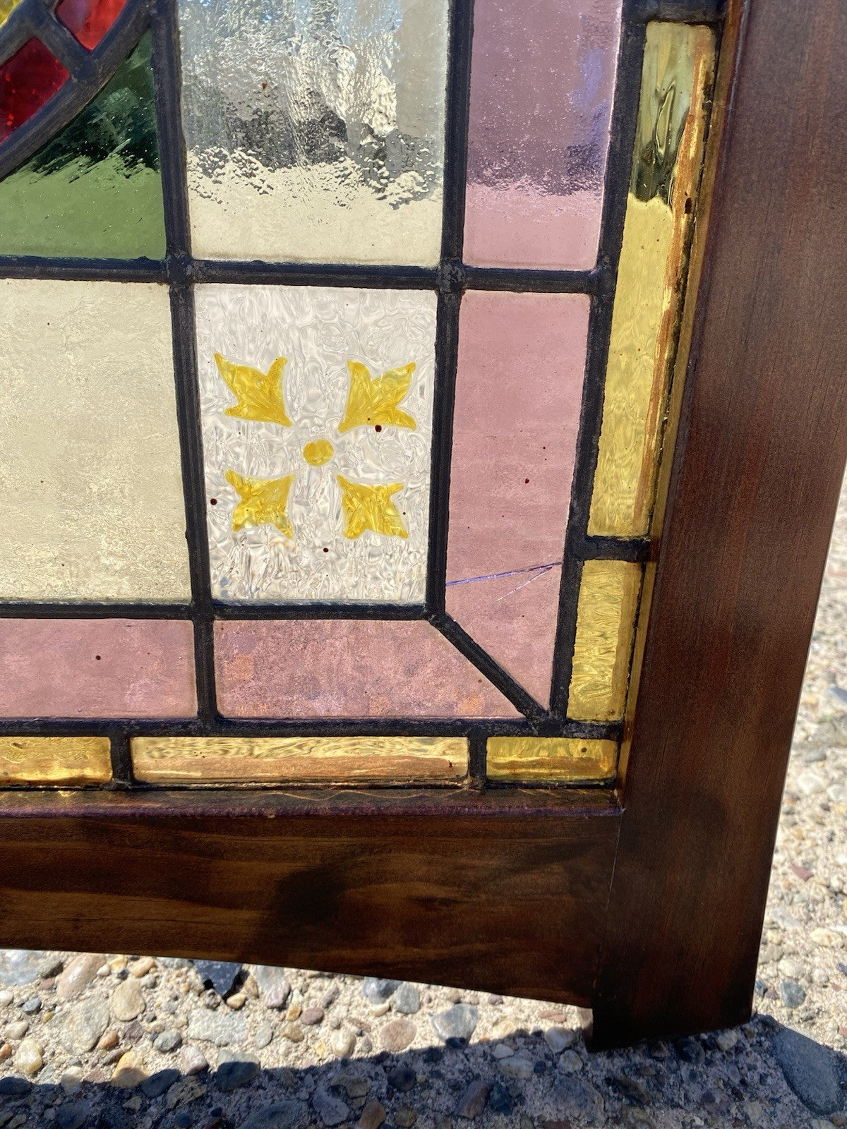 Antique French Art Nouveau Stained Leaded Glass Windows with Birds - a Pair
