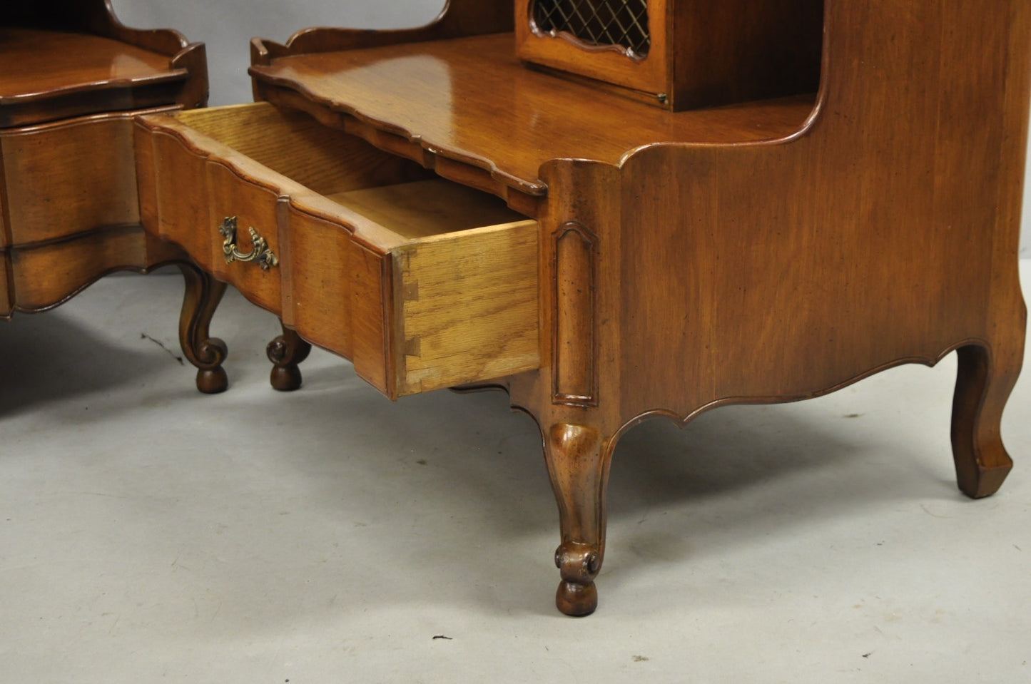 Vintage French Country Provincial Walnut Fruitwood Step Nightstands - a Pair